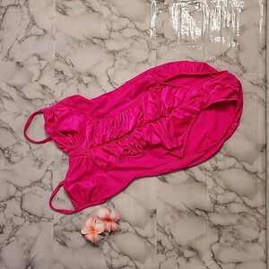 Vintage Fuschia Sea Fair Ruched One Piece Bathing Suit